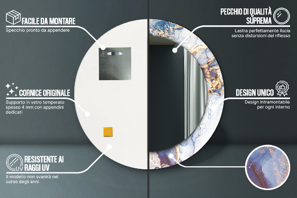 Espejo redondo marco con estampado decorativo Arte líquido abstracto