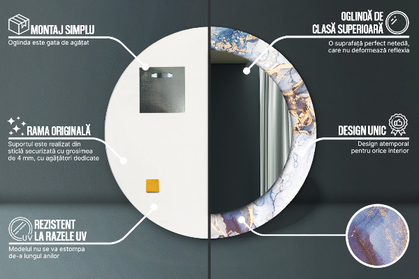 Espejo redondo marco con estampado decorativo Arte líquido abstracto