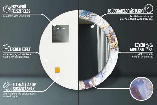 Espejo redondo marco con estampado decorativo Arte líquido abstracto