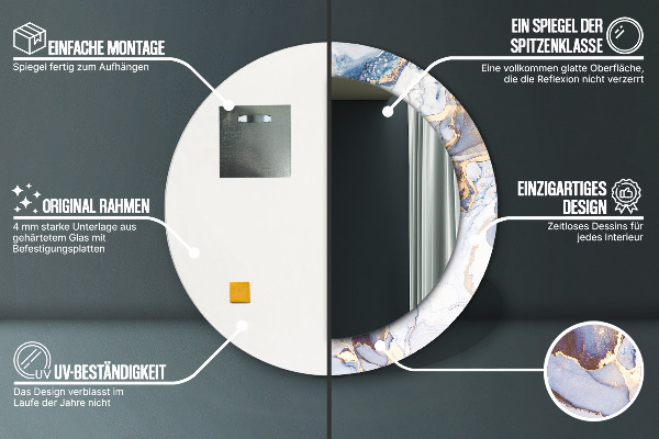 Espejo redondo marco con estampado decorativo Arte líquido abstracto