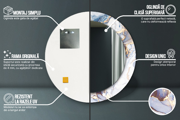 Espejo redondo marco con estampado decorativo Arte líquido abstracto