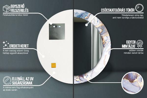 Espejo redondo marco con estampado decorativo Arte líquido abstracto