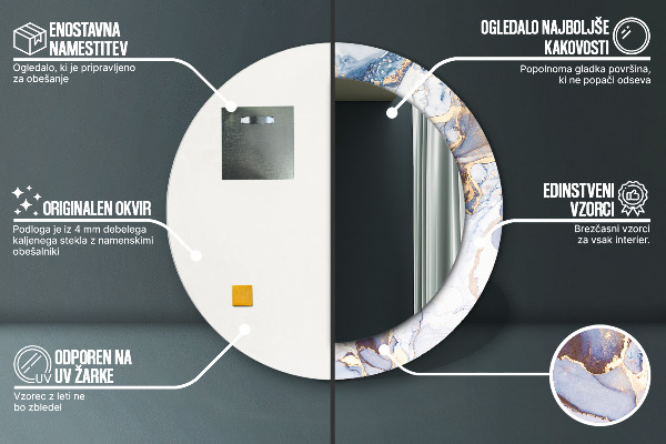 Espejo redondo marco con estampado decorativo Arte líquido abstracto