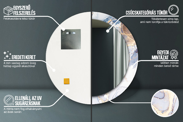 Espejo redondo marco con estampado decorativo Arte líquido abstracto