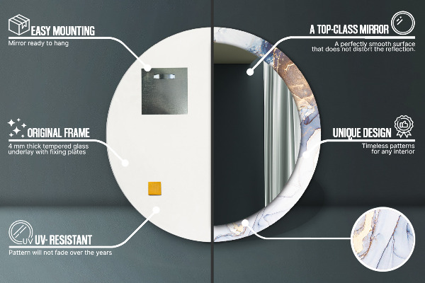 Espejo redondo marco con estampado decorativo Arte líquido abstracto