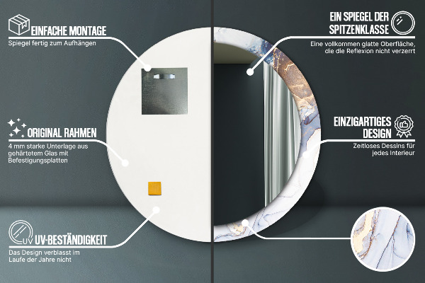 Espejo redondo marco con estampado decorativo Arte líquido abstracto