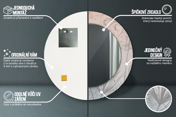 Espejo redondo con decoración Flores tropicales
