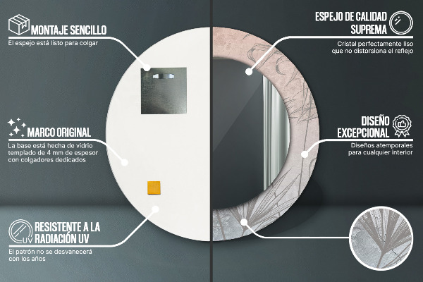 Espejo redondo con decoración Flores tropicales