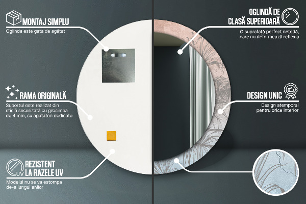 Espejo redondo con decoración Flores tropicales