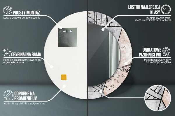 Espejo redondo con decoración Animales abstractos