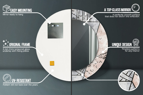 Espejo redondo con decoración Animales abstractos