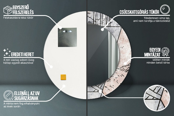 Espejo redondo con decoración Animales abstractos