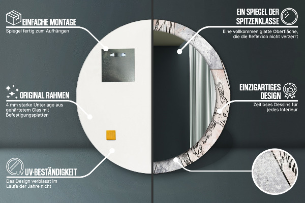 Espejo redondo con decoración Animales abstractos