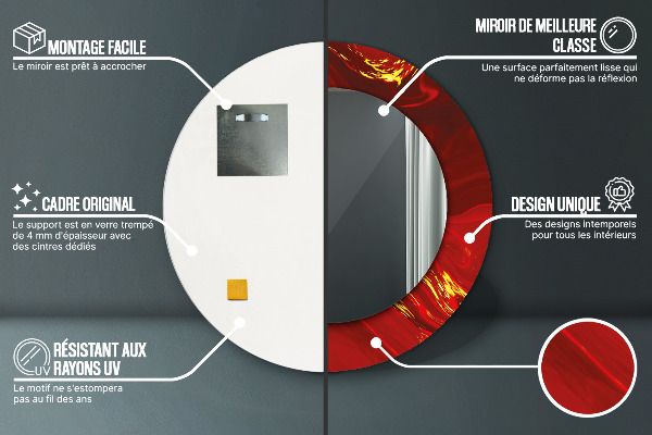 Espejo redondo impreso decorativo redondo Mármol rojo