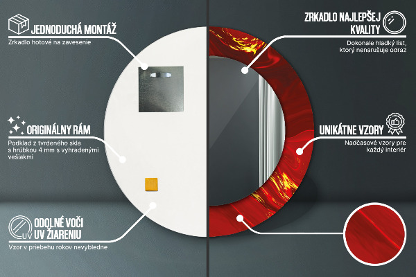 Espejo redondo impreso decorativo redondo Mármol rojo