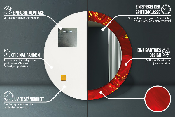 Espejo redondo impreso decorativo redondo Mármol rojo