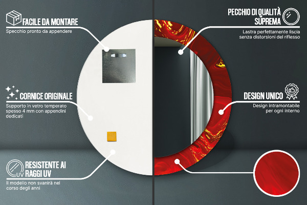 Espejo redondo impreso decorativo redondo Mármol rojo