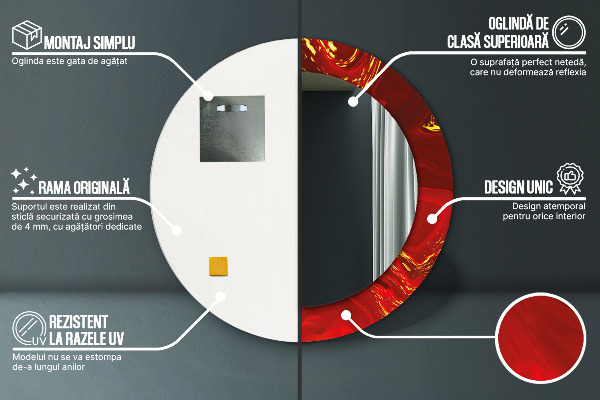 Espejo redondo impreso decorativo redondo Mármol rojo