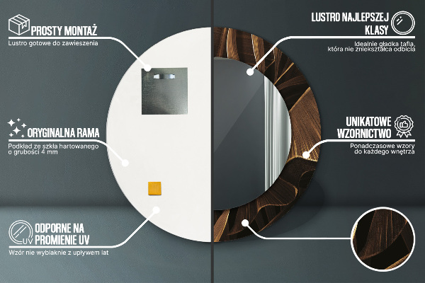 Espejo redondo impreso decorativo redondo Hojas marrones de plátano