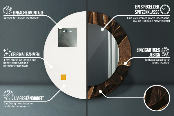 Espejo redondo impreso decorativo redondo Hojas marrones de plátano