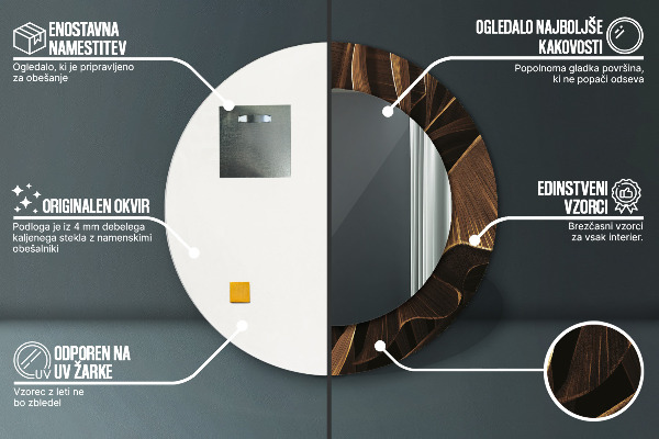 Espejo redondo impreso decorativo redondo Hojas marrones de plátano