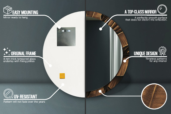 Espejo redondo impreso decorativo redondo Hojas marrones de plátano