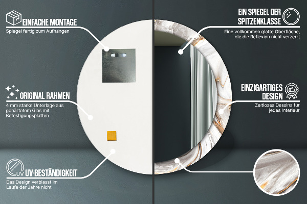 Espejo redondo marco estampado Mármol claro