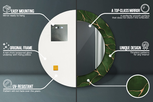 Espejo redondo marco estampado Hoja abstracta