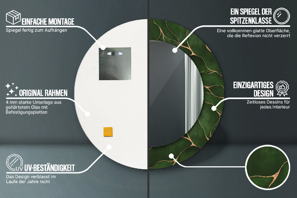 Espejo redondo marco estampado Hoja abstracta