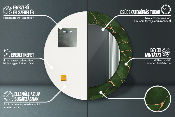 Espejo redondo marco estampado Hoja abstracta