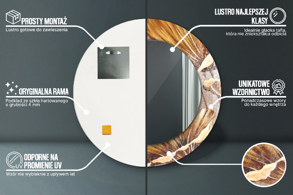 Espejo redondo marco estampado Hojas doradas