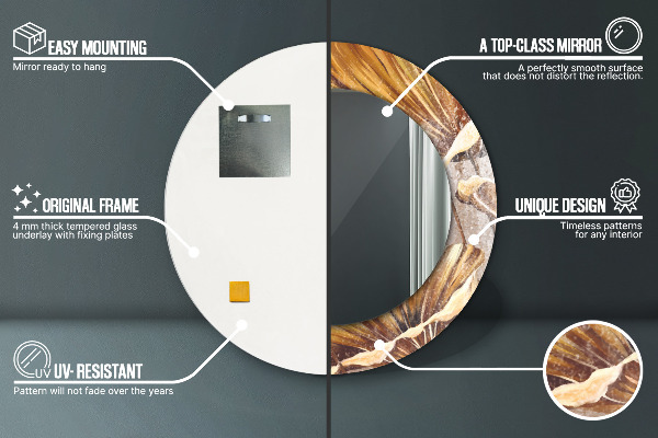 Espejo redondo marco estampado Hojas doradas