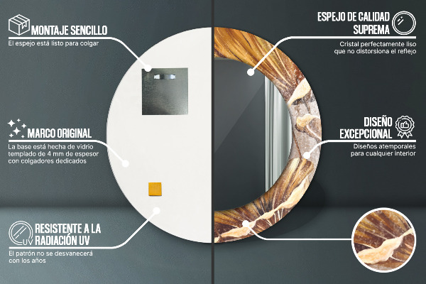 Espejo redondo marco estampado Hojas doradas