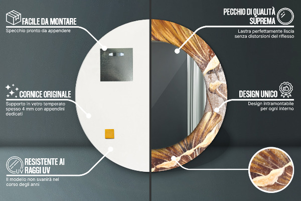 Espejo redondo marco estampado Hojas doradas