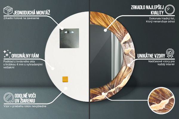 Espejo redondo marco estampado Hojas doradas