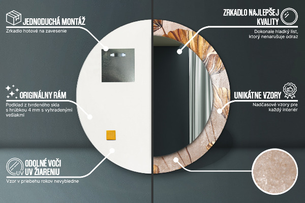 Espejo redondo marco estampado Hojas doradas