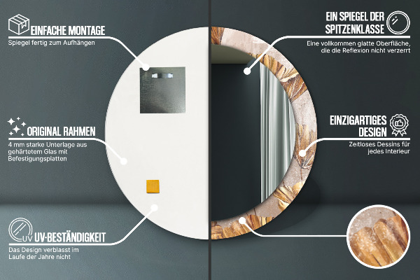 Espejo redondo marco estampado Hojas doradas