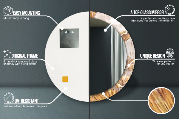 Espejo redondo marco estampado Hojas doradas