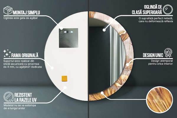 Espejo redondo marco estampado Hojas doradas