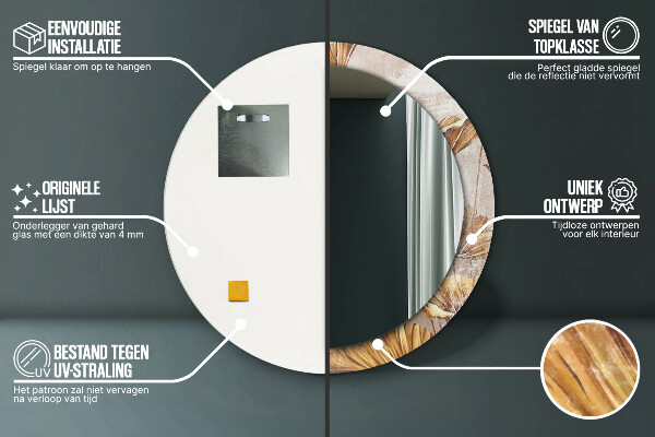 Espejo redondo marco estampado Hojas doradas