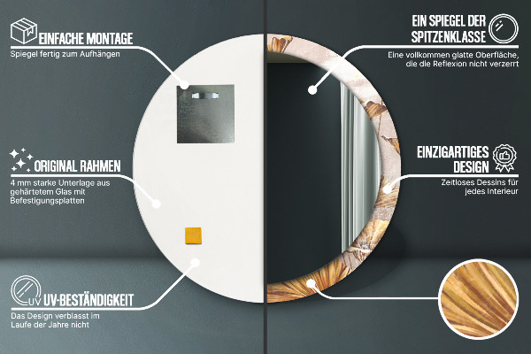 Espejo redondo marco estampado Hojas doradas