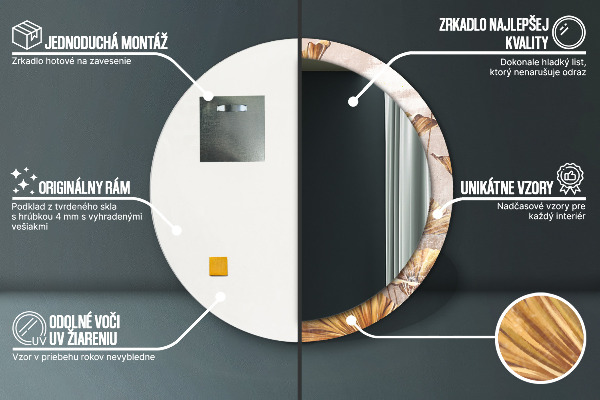 Espejo redondo marco estampado Hojas doradas