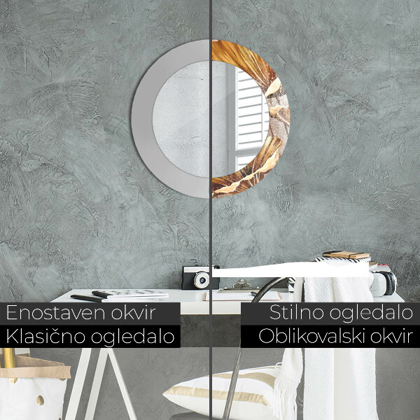 Espejo redondo marco estampado Hojas doradas