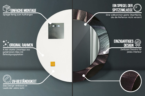 Espejo redondo marco estampado Hojas tropicales oscuras