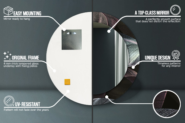 Espejo redondo marco estampado Hojas tropicales oscuras