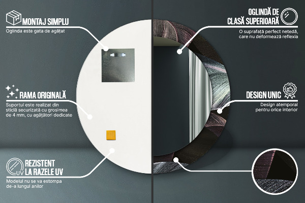 Espejo redondo marco estampado Hojas tropicales oscuras