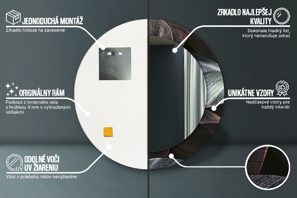 Espejo redondo marco estampado Hojas tropicales oscuras