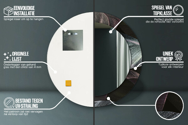 Espejo redondo marco estampado Hojas tropicales oscuras