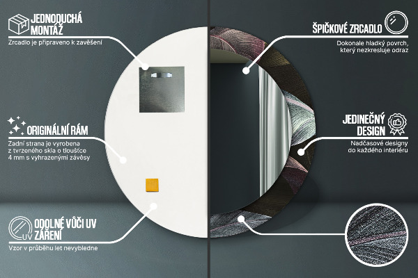 Espejo redondo marco estampado Hojas tropicales oscuras