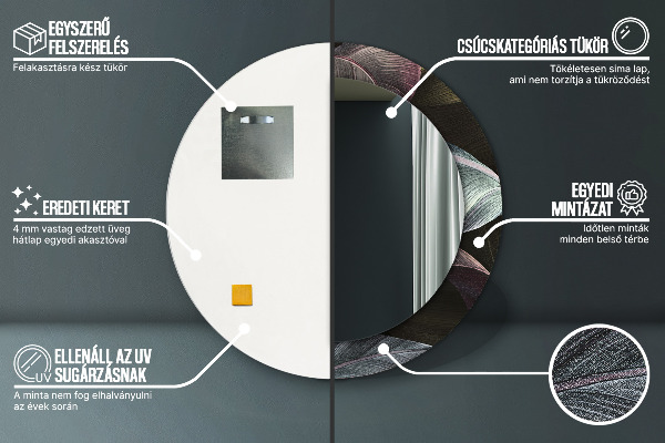 Espejo redondo marco estampado Hojas tropicales oscuras